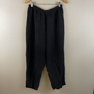 LA Blend Womens 1X Washed Black Seam Detail 100% Linen Pants
